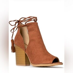 Vegan Suede Peep-Toe Block Heel Ankle Boots